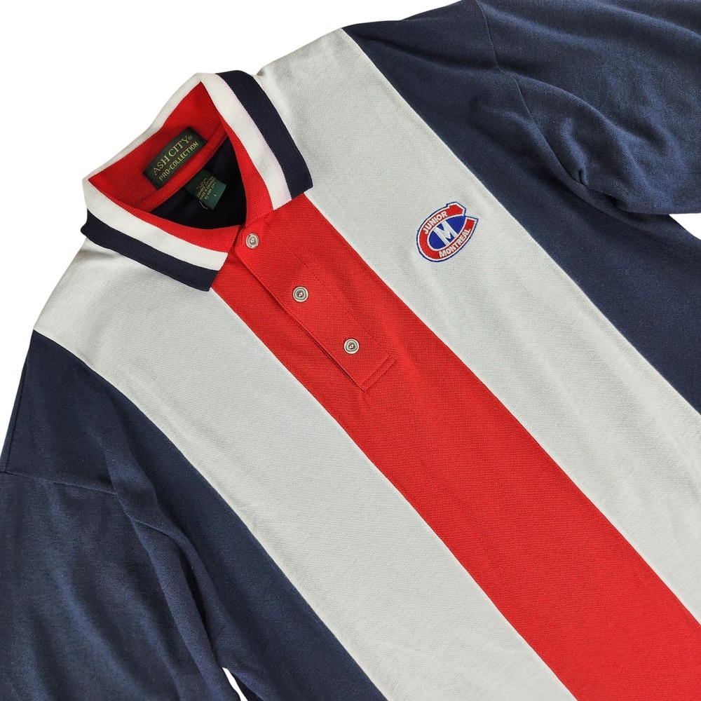Vintage Ash City Polo Shirt Mens‎ Large Multi Colorblock Junior Montreal Cotton